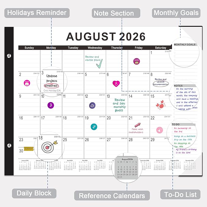 Gannyfer Desk Calendar 2026, Large 2026 Desk Calendar 22" x 17", Use Now to March 2027, 18 Monthly Academic Desktop Calendar 2026 with To-Do List, 2026 Calendar for Office, School, Home(6 Stickers)
