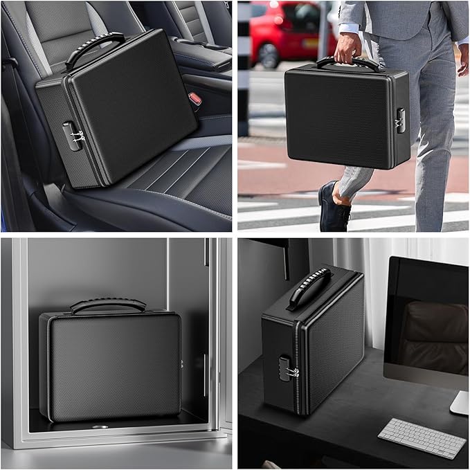 ENGPOW Fireproof Document Box with Lock, Fireproof Water Resistant Heat Insulated Safe Box Hard Case with Fireproof Zipper, Portable Home Office Travel File Organizer for Important Documents and More