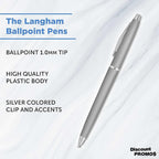 DISCOUNT PROMOS Langham Ballpoint Pens Set of 10, Bulk Pack - Black Ink, Great for Office, School, Business, Tradeshows - Silver