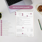 Merely Home | Meeting Notebook for Work | 8.25" x 11.75" | Project Planner | Simple Design | Multiple Layouts | Office and Business Planner (Pink, Meeting Planner - Portrait)