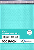 Teal Poly Bubble Mailers 8.5x14.5 inch #3 | Self Seal Padded Envelopes | Cushioned Bubble Mailer | Usable Size 8.5x13.5 | WaterProof | Lightweight mailing Shipping Bags | 100 Pack Bulk