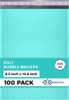 Teal Poly Bubble Mailers 8.5x14.5 inch #3 | Self Seal Padded Envelopes | Cushioned Bubble Mailer | Usable Size 8.5x13.5 | WaterProof | Lightweight mailing Shipping Bags | 100 Pack Bulk