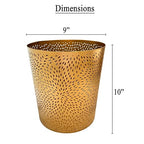 TUP THE URBAN PORT 10" Decorative Iron Wastebasket Trash Can | Matte Gold | Leaf Etched Design