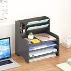 Wisuce Essentials Bamboo Desk Organizer Mail Holder Countertop Letter Tray File Desktop Mail Holder Countertop Organizer for Desktop Letter Sorter Paper File Storage for School Home Office Supplies
