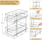 HIHEGD 2-Tier Bathroom Organizer with Dividers, Clear Under Sink and Pull-Out Cabinet Organizer for Kitchen and Pantry Storage