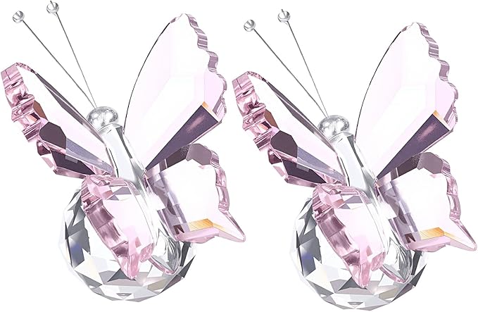 PATIKIL 2 Pcs Butterfly Crystal Paperweight, 75mm / 3 Inch Crystal Paperweight Paper Weight for Home Office Desktop Table Decor Wedding Party Jewelry Ornaments, Pink