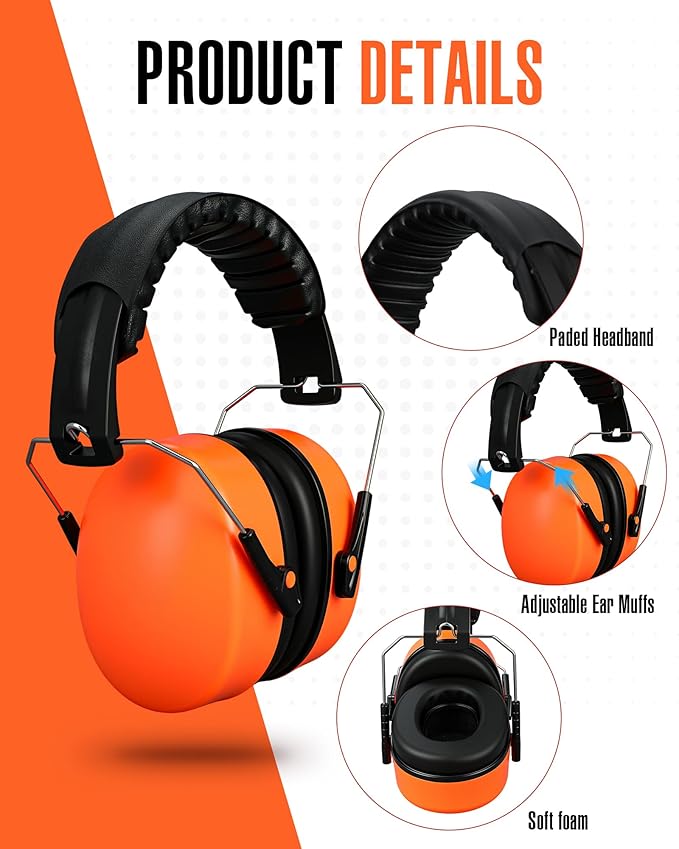 Copkim 12 Pcs Hearing Protection Ear Muffs NRR 28dB Noise Reduction Headphones Shooting Ear Protection Earmuffs (Orange)