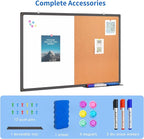 Magnetic White Board and Cork Board Combo, 24 X 18 inches Whiteboard Bulletin Combination Board, Wall Mounted Dry Erase Message Board for Home, School and Office, Black