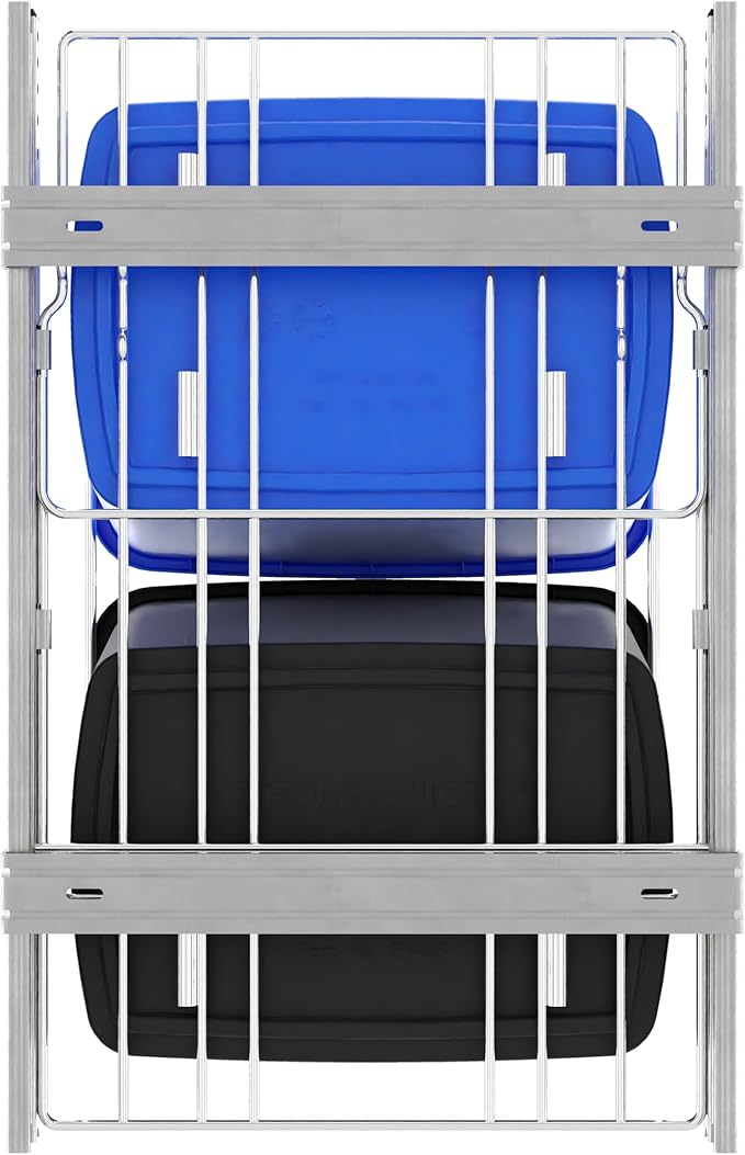 Rev-A-Shelf RV-18KD-2218C-S Double Pullout Trash Cans for Kitchen Cabinets 35 Quart Garbage Recycling Bin on Full Slides, Blue/Black