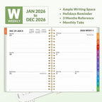 SUNEE 2026 Weekly and Monthly Planner - from January 2026 - December 2026, Daily Agenda Planner with Monthly Tab, Flexible Cover, Note Pages, Pockets, Bookmark, Spiral Binding, Sage Green, 6.4" x 8.3"