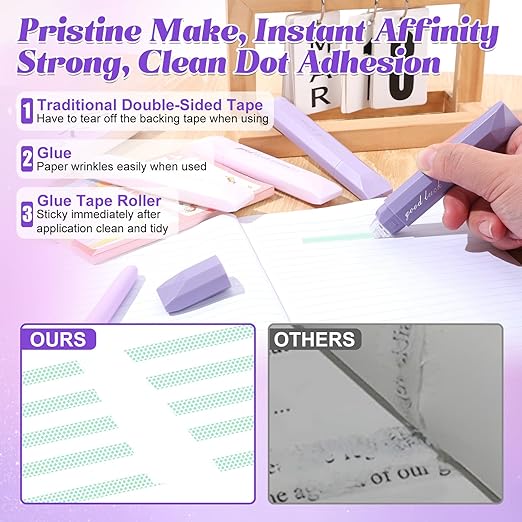 4Pcs Double Sided Tape Pens, 2025 New Multipurpose Double Sided Tape Roller for Scrapbooking, Gift Wrapping, Photo Mounting (Purple)