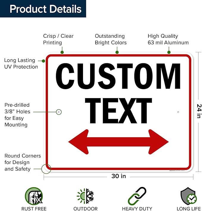 Custom Arrow,Custom Directional Sign, Two Way Arrow,24x30 Inches, Rust Free .063 Aluminum, Fade Resistant, Made in USA by My Sign Center