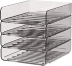 FANXIYQ Clear Paper Organizer - Brown Acrylic Stackable Paper Tray for Desk, 4-Tier Letter Tray Organizer with Smooth Edges and Rounded Corners