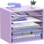SHARKWOODS 5-Tier Wood Desk Organizer, Paper Tray Organizer for Desk with Adjustable Storage Shelves, Desktop File Organization Paper Sorter Mail Holder for Office Home Classroom, Purple