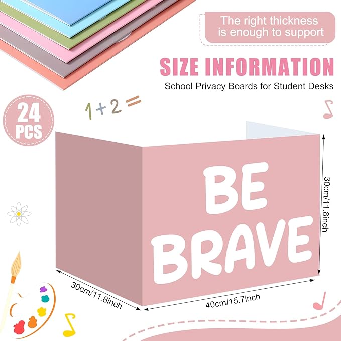 Honoson 24 Pcs Bulk Inspirational Privacy Folders for Students Cardboard Test Privacy Boards Motivational Words Desk Dividers Shield for Classroom School Study Supplies, 6 Styles (Boho)