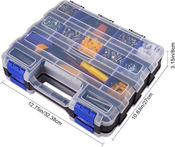 AIDY-PRO Small Parts Organizer Box Storage Case Tools Box Organizer Double Side 34 Compartments Hardware Organizers with Removable Plastic Dividers for Screws Nuts Nails Bolts, 2 Pack