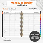 SUNEE 2026 Appointment Book, 2026 Hourly Planner 8.5" x 11", Hourly, Weekly & Monthly Planner - from January 2026 - December 2026, Flexible Cover, Note Page, Pocket, Bookmark, Black