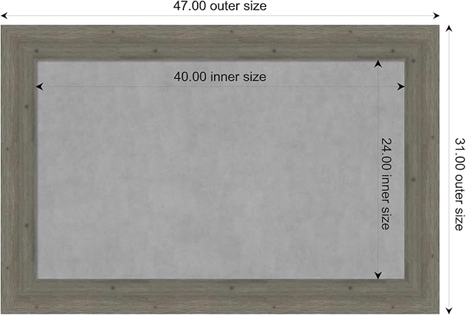 Amanti Art Grey Framed Magnetic Board 31x47 Large Vision Board for use with Magnets, 100% Metal Sheet to Display Items as Office Decor or for Home Organization in mudroom, Kitchen or Kids Room