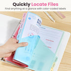 Sooez 8-Tab Binder Dividers with Two Pockets, 8 Tabs Dividers for 3 Ring Binder Organizers, 3-Hole Plastic Sheets Protectors for US Letter Size, School, College, Office Supplies, Pastels, Set of 1