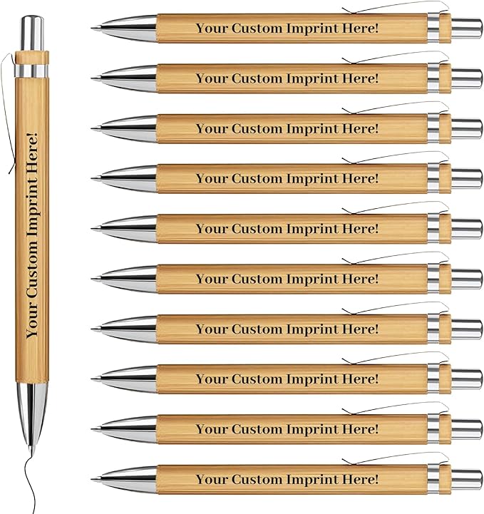 Auto-aAtend Personalized Bamboo Pens with Name Logo Text Custom Bamboo Wooden Pen Retractable Black Ink 1mm Ballpoint Pen for Writting Office Gifts
