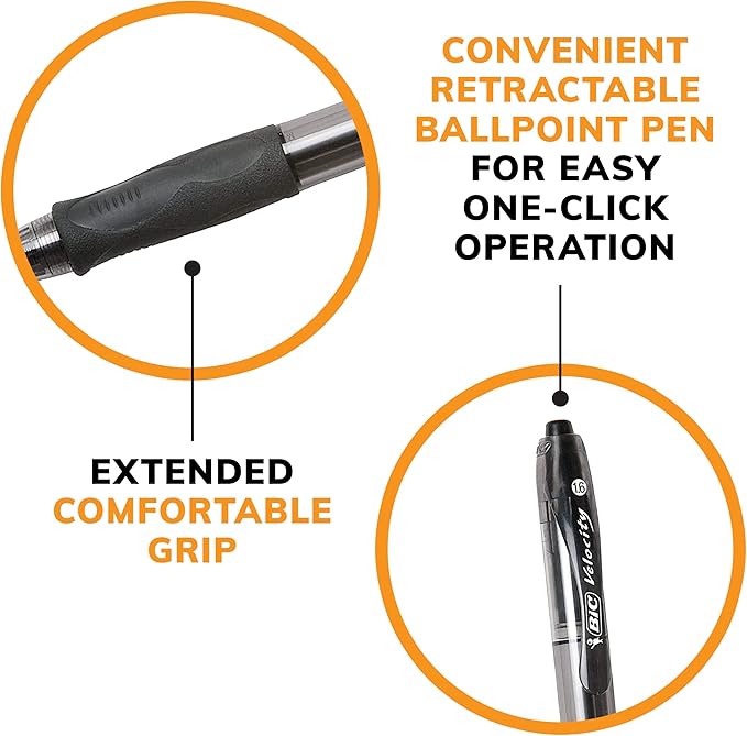 BIC Glide Bold Black Ballpoint Pens, Bold Point (1.6mm), 12-Count Pack, Retractable Ballpoint Pens With Comfortable Full Grip