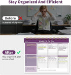 ALKALO Weekly To Do List Notepad, 52 Undated Sheets （8.5"×11") Duplex-Printed Weekly Desk Planner For Work Home School Office Desk Accessories Supplies & Goal Setting Tasks - Purple