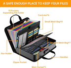 DocSafe Accordion File Organizer Bag with Lock, Fireproof Water Resistant Expanding File Folder with Multi Colorful Pockets,Document Organizer Safe Storage for Important Documents and More, Black