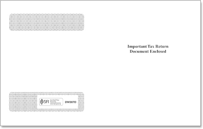 ComplyRight Moisture-Seal Double-Window Envelopes for 4-Up Horizontal W-2 Forms, Diagonal Seam, 9" x 5-5/8", Pack of 100 Tax Mailer Envelopes