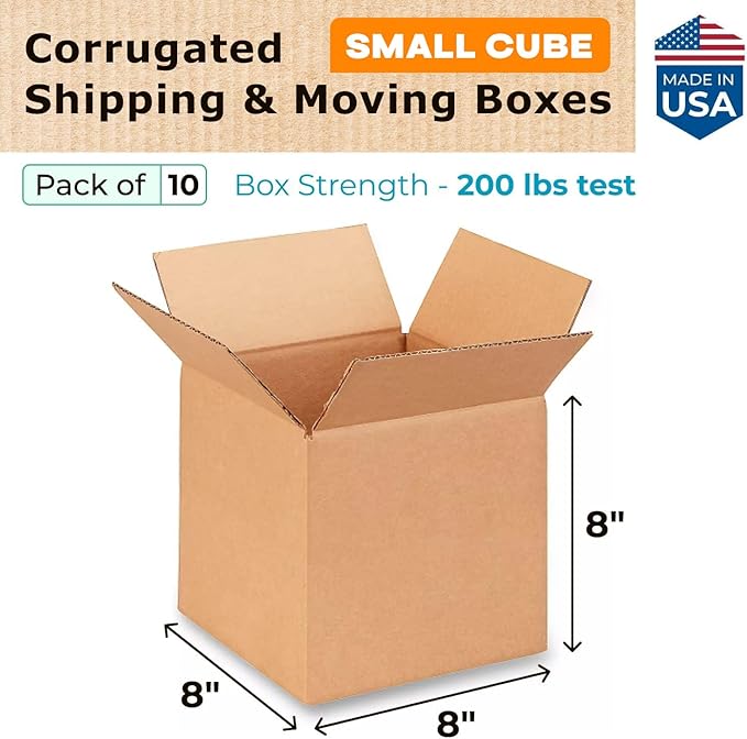IDL Packaging - B-888-10 Cube Corrugated Shipping Boxes 8"L x 8”W x 8"H (Pack of 10) - Excellent Choice of Strong Packing Boxes for USPS, UPS, FedEx Shipping