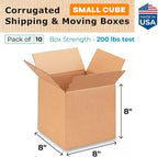 IDL Packaging - B-888-10 Cube Corrugated Shipping Boxes 8"L x 8”W x 8"H (Pack of 10) - Excellent Choice of Strong Packing Boxes for USPS, UPS, FedEx Shipping