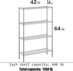 Regal Altair 14" Deep x 42" Wide x 64" Height Wire Shelving Kit | 4-Tier | NSF Commercial Storage Rack Unit