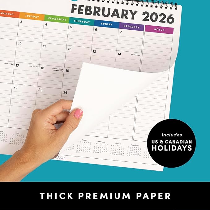 PAPERAGE 2026 Calendar, 12 Months (January 2026 - December 2026), Medium (11.5 in x 14.75 in), Minimalist Wall and Desk Calendar with Monthly Views, Yearly Plans & Notes Section – Navy