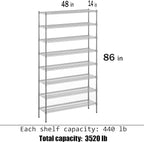 Regal Altair 14" Deep x 48" Wide x 86" Height Wire Shelving Kit | 8-Tier | NSF Commercial Storage Rack Unit