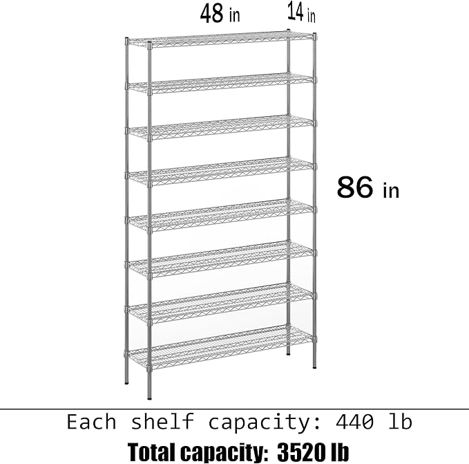 Regal Altair 14" Deep x 48" Wide x 86" Height Wire Shelving Kit | 8-Tier | NSF Commercial Storage Rack Unit