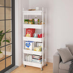Calmootey 5-Tier Rolling Utility Cart with Drawer,Multifunctional Storage Organizer with Plastic Shelf & Metal Wheels,Storage Cart for Kitchen,Bathroom,Living Room,Office,White