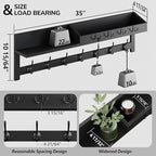 AMBIRD 35 inch Wall Hooks with Shelf, Coat Rack Wall Mount, Large Coat Hanger for Wall, Entryway Shelf with 7 Dual Coat Hooks, 4 Key Hooks and Mail Organizer, Wooden Key Holder Rack (Black)