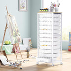 SYKIARIOL Rolling Cart with Drawers,12 Drawer Rolling Cart,Rolling storage cart with drawers,White Rolling Drawer Cart,Teacher Rolling Cart for Classroom Storage,Craft Cart with Wooden Tabletop