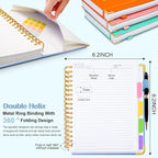 Hardcover Spiral Notebook 6.2"x 8.2" Journal Notebook with Tabs and Removable Dividers 300 Pages 5 Subject Notebook College Ruled, Faux Leather Spiral Bound Notebook for Women School Work(Dark Blue)