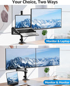 MOUNTUP Laptop and Monitor Desk Mount, Laptop Tray for Max 17" Notebook, Monitors Arm Fits up to 32" Monitor, Laptops Arm Holds 4.4-22lbs, 2-in-1 Tall Laptops Mount with Clamp/Grommet