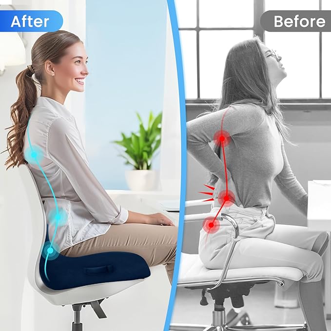 CushZone Seat Cushion, Memory Foam Office Chair Seat Cushion for Office Chairs/Car/Long Trip/Desk Chair/Gaming, X-Large Size for Sciatica & Hip & Tailbone Pain Relief, Sciatica Support (Blue)