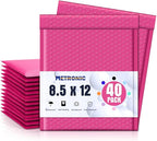 Metronic Bubble Mailers 8.5 x 12 Inch 40 Pack Pink Bubble Mailers Waterproof Padded Envelopes for Packaging, Shipping, Small Business Bulk