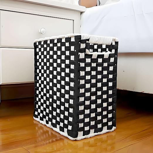 Fozxsvg Black Woven Wicker 3.5 Gallon Fabric Trash Can, Storage Baskets, Waterproof Cute Waste Basket, Decorative Trash Bin for Bedroom, Office, Living Room, Kitchen