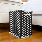 Fozxsvg Black Woven Wicker 3.5 Gallon Fabric Trash Can, Storage Baskets, Waterproof Cute Waste Basket, Decorative Trash Bin for Bedroom, Office, Living Room, Kitchen