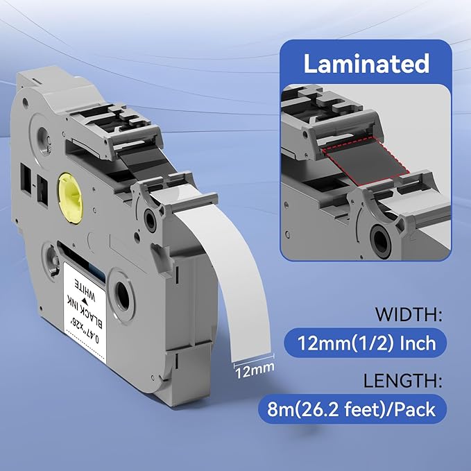 1pack 12mm 0.47 TZe TZ Tape Laminated White Label Maker Tape Replacement for Brother P Touch Label Tape TZe-231 TZe231 Compatible with Brother PT-D210 PT-D220 PT-H110 PT-D410 PT-P710BT