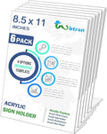 Wbtran Acrylic Sign Holder 8.5 x 11, 6 Pack Slanted Back Sign Holders for Display, Clear Tabletop Plastic Paper Sign Holder for Office, Home, Restaurant