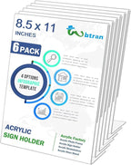 Wbtran Acrylic Sign Holder 8.5 x 11, 6 Pack Slanted Back Sign Holders for Display, Clear Tabletop Plastic Paper Sign Holder for Office, Home, Restaurant