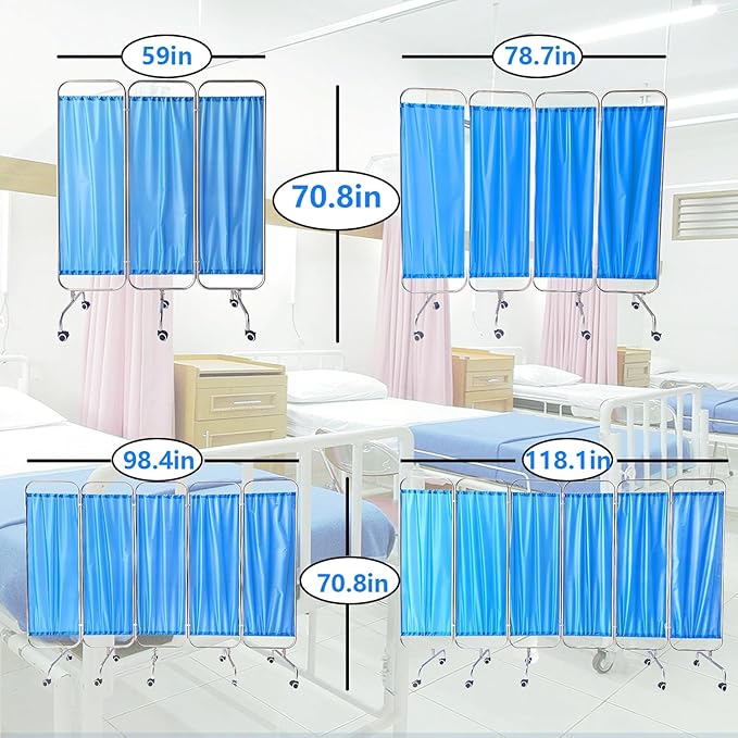 Portable Medical Privacy Screen, Medical Privacy Screen on Wheels, Rolling Medical Room Divider for Hospitals Clinics Bedrooms Beauty Salon (Blue, 6 Panel)