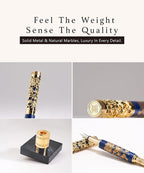 ARTEX Luxury Fountain Pen Set With Stand - Museum Art Collections - Crafting Timeless Beauty - the Best Gift & Office Desk Decor, German SCHMIDT Fine Nib, Solid Metal & Marble Texture