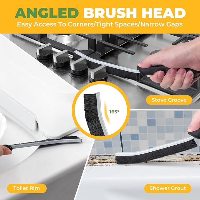 KMOSENIA Cleaning Brush - 3 Pcs Hard Bristle Crevice Cleaning Brush, Grout Brush, Scrub Brush Cleaning Supplies, Gap Cleaning Tools for Bathroom Kitchen Toilet Window Track (3, Black)