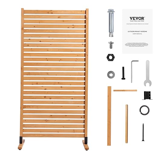VEVOR Wooden Privacy Screen,36" W x 73" H Outdoor Privacy Screen, Freestanding Wood Privacy Panel with Stand,Outdoor Divider for Balcony Patio Lawn Garden